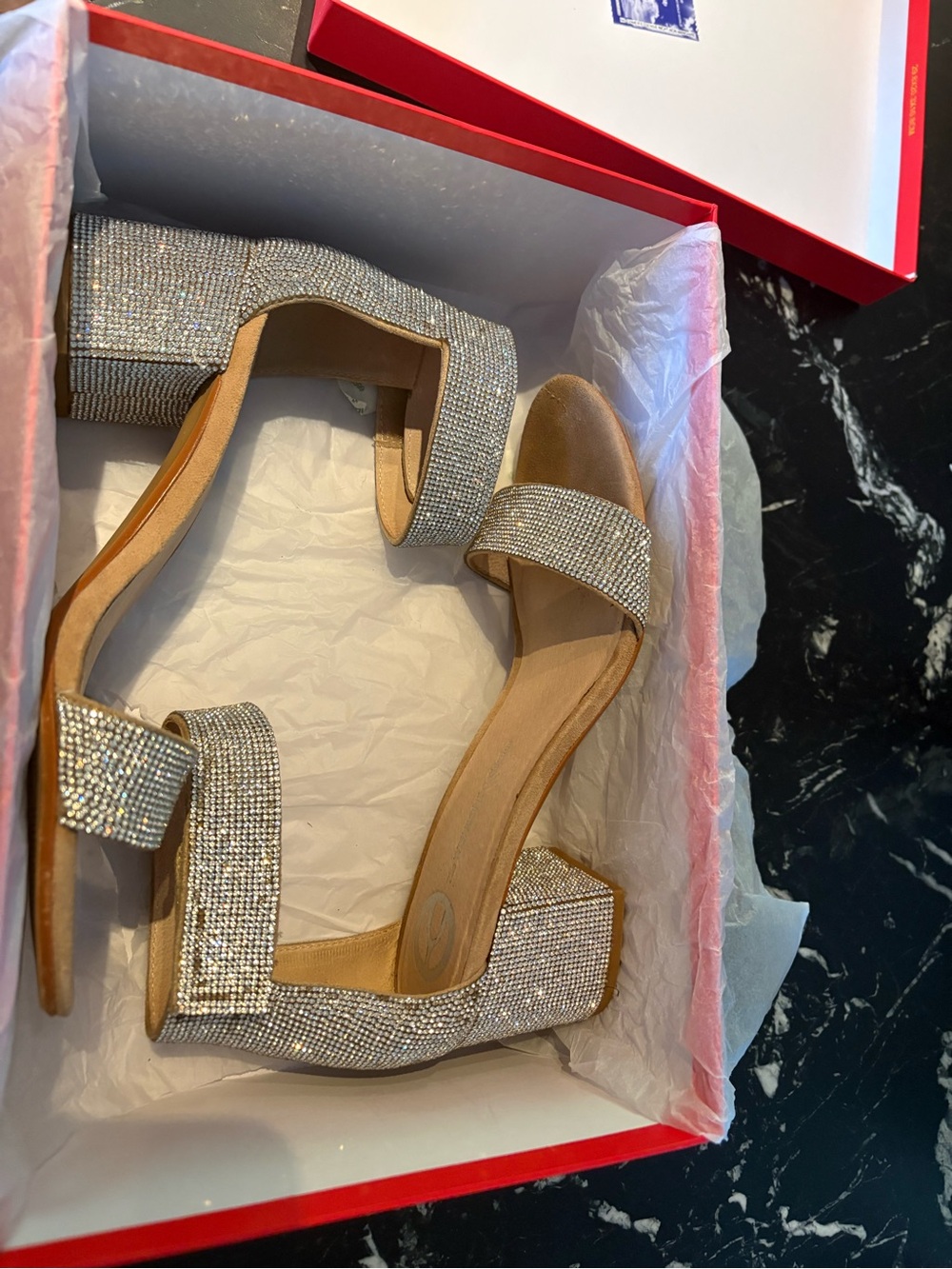 Wishbone Sparkling Rhinestone Block Heel Sandals -  wore twice! Size 7.5 - Picture 2 of 4